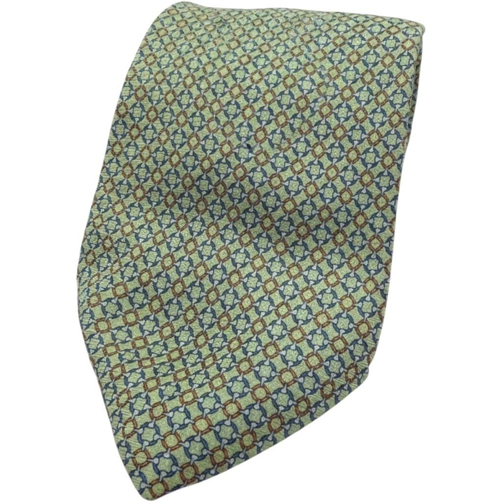 Brooks Brothers Tie Mens One Size Green Silk Geometric Makers Printed‎ In Italy